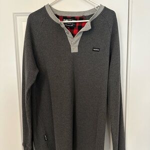 flag nor fail Gray Waffle-Knit Henley with Contrast Trim